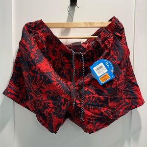 Women’s Red Floral Athletic Drawstring Shorts